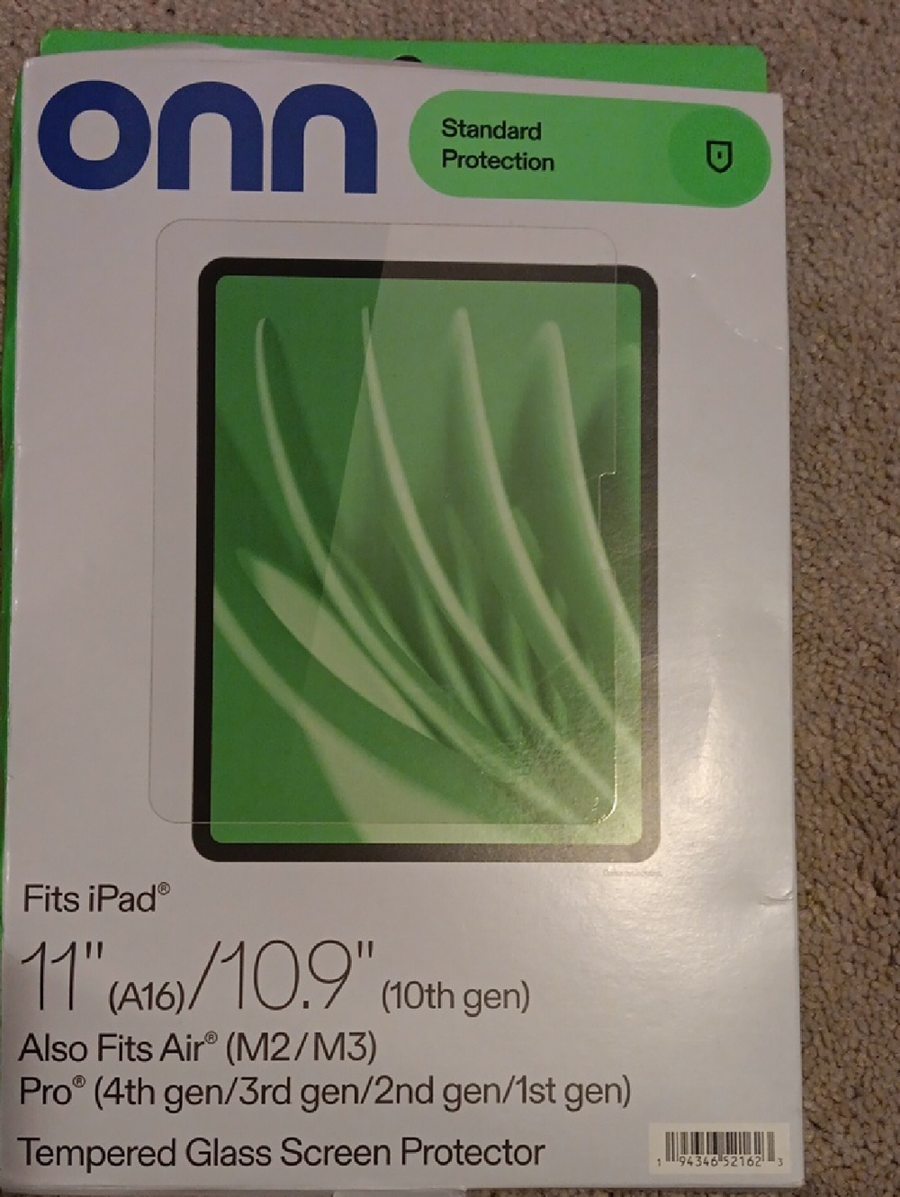 Onn Green Tempered Glass Screen Protector for 11"/10.9" iPad
